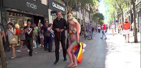  Naked body painted blonde in public